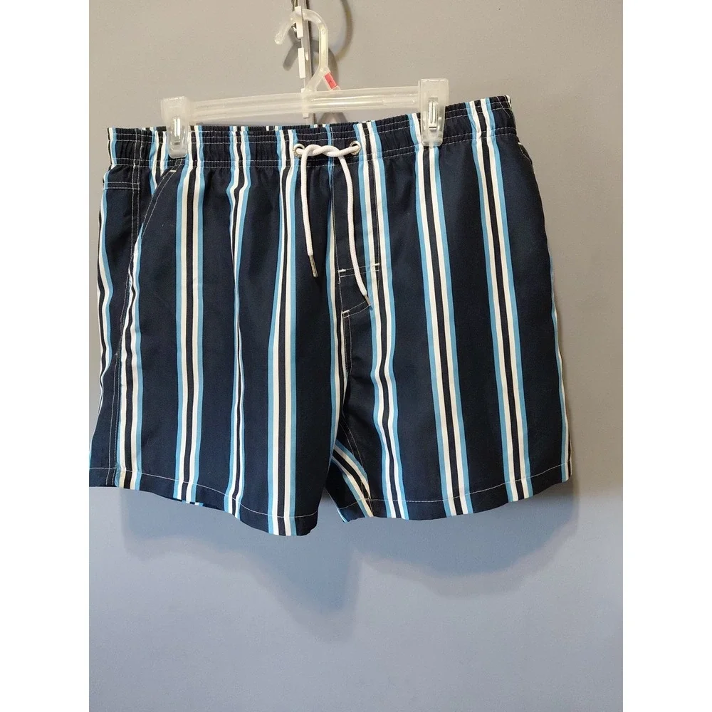 Vacay Swim Trunks Mens XL Blue Striped Shorts Elastic/Drawstring Pockets Surfer
